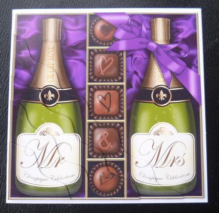Mr & Mrs Champers N Chocs Wavy Corner Side Stacker Topper by Charlie Angel