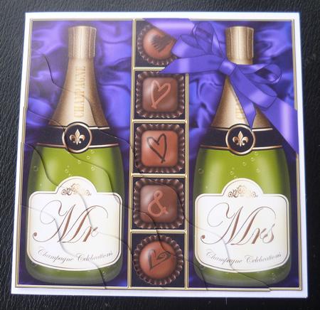 Mr & Mrs Champers N Chocs Wavy Corner Side Stacker Topper by Charlie Angel