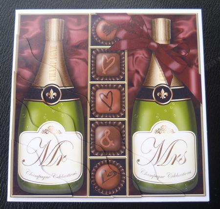 Mr & Mrs Champers N Chocs Wavy Corner Side Stacker Topper by Charlie Angel
