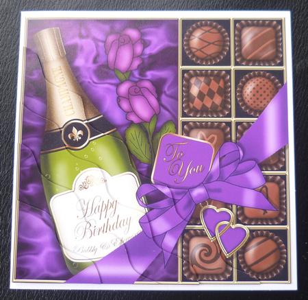 Birthday Champers Chocs N Roses Wavy Corner Topper by Charlie Angel