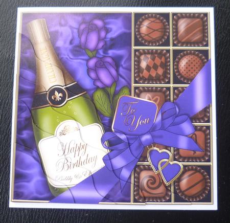 Birthday Champers Chocs N Roses Wavy Corner Topper by Charlie Angel