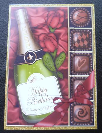 A5 Birthday Champers Chocs N Roses Pyramage Topper by Charlie Angel