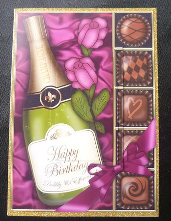 A5 Birthday Champers Chocs N Roses Pyramage Topper by Charlie Angel