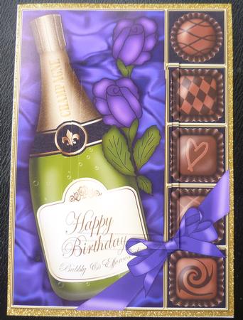 A5 Birthday Champers Chocs N Roses Pyramage Topper by Charlie Angel