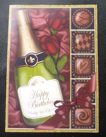 A5 Birthday Champers Chocs N Roses Pyramage Topper by Charlie Angel