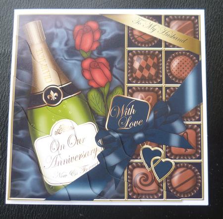 Husband Anniversary Champers Chocs N Roses Wavy Corner Toppe by Charlie Angel