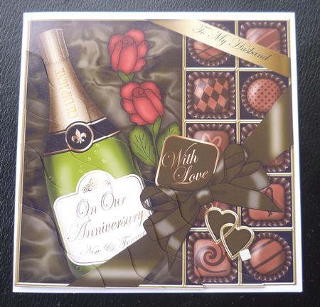 Husband Anniversary Champers Chocs N Roses Wavy Corner Toppe by Charlie Angel