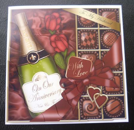 Husband Anniversary Champers Chocs N Roses Wavy Corner Toppe by Charlie Angel