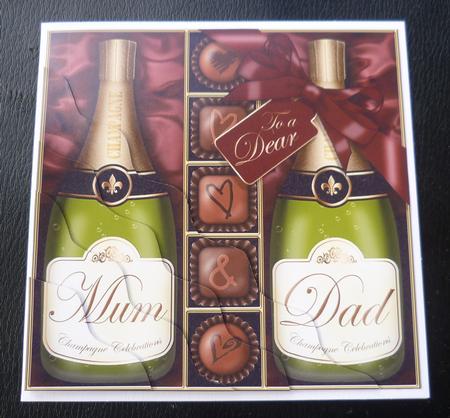Mum N Dad Champers N Chocs Wavy Corner Side Stacker Topper by Charlie Angel