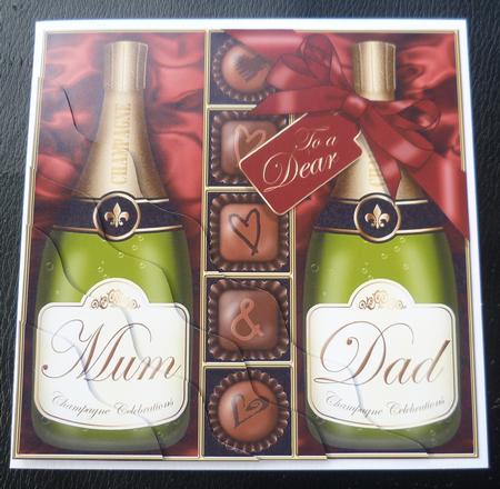 Mum N Dad Champers N Chocs Wavy Corner Side Stacker Topper by Charlie Angel