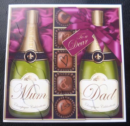 Mum N Dad Champers N Chocs Wavy Corner Side Stacker Topper by Charlie Angel