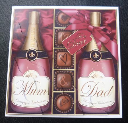 Mum N Dad Champers N Chocs Wavy Corner Side Stacker Topper by Charlie Angel