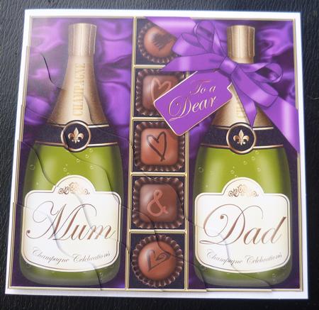 Mum N Dad Champers N Chocs Wavy Corner Side Stacker Topper by Charlie Angel