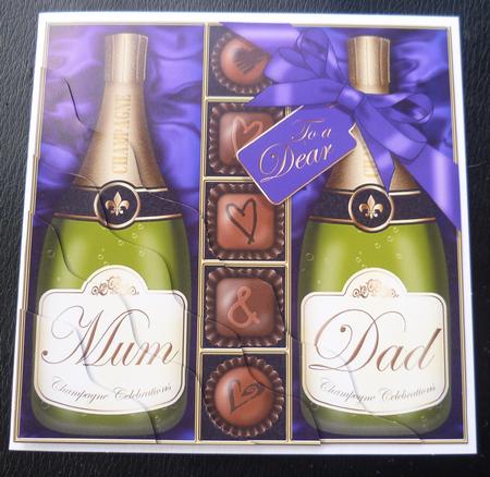 Mum N Dad Champers N Chocs Wavy Corner Side Stacker Topper by Charlie Angel