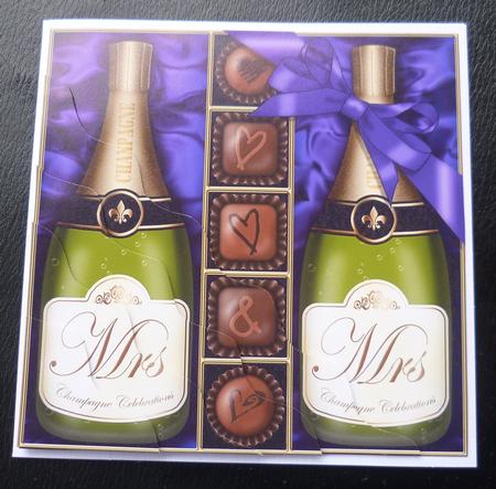 Mrs & Mrs Champers N Chocs Wavy Corner Side Stacker Topper by Charlie Angel