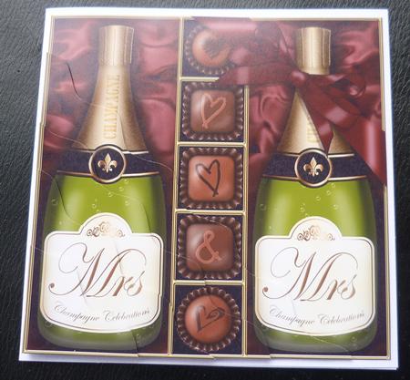 Mrs & Mrs Champers N Chocs Wavy Corner Side Stacker Topper by Charlie Angel