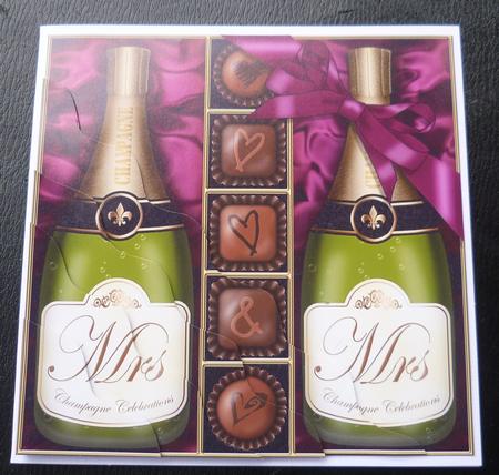 Mrs & Mrs Champers N Chocs Wavy Corner Side Stacker Topper by Charlie Angel
