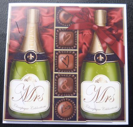Mrs & Mrs Champers N Chocs Wavy Corner Side Stacker Topper by Charlie Angel