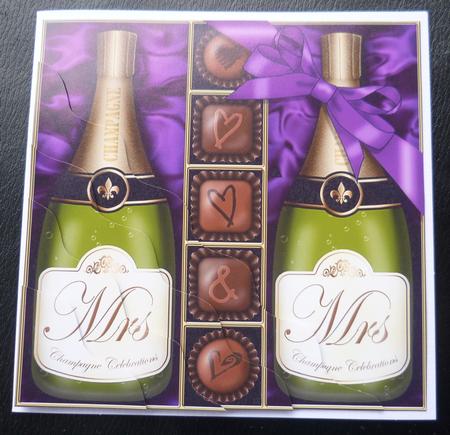 Mrs & Mrs Champers N Chocs Wavy Corner Side Stacker Topper by Charlie Angel