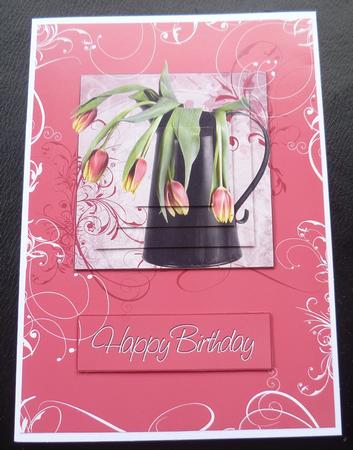 Tulips Coral Swirl Pyramid Card Front by Charlie Angel