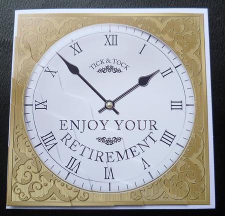 Retirement Clock Wavy Corner Side Stacker Topper by Charlie Angel