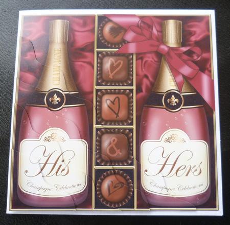His N Hers Champers N Chocs Wavy Corner Side Stacker Topper by Charlie Angel