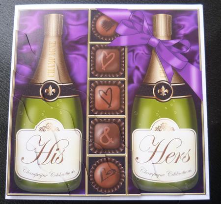 His N Hers Champers N Chocs Wavy Corner Side Stacker Topper by Charlie Angel
