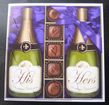 His N Hers Champers N Chocs Wavy Corner Side Stacker Topper by Charlie Angel