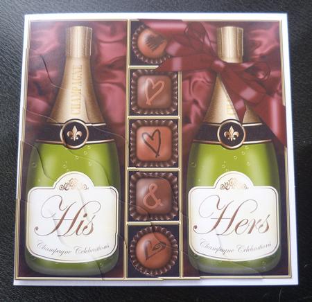 His N Hers Champers N Chocs Wavy Corner Side Stacker Topper by Charlie Angel