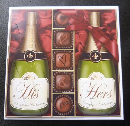 His N Hers Champers N Chocs Wavy Corner Side Stacker Topper by Charlie Angel