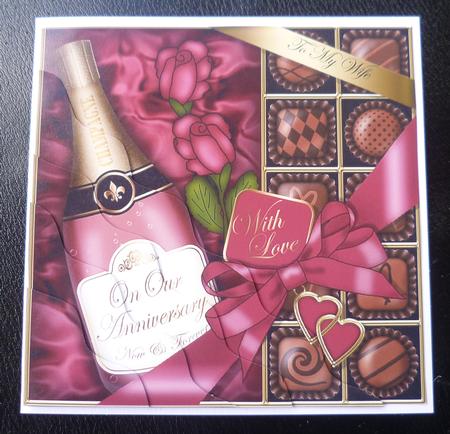 Wife Anniversary Champers Chocs N Roses Wavy Corner Topper by Charlie Angel