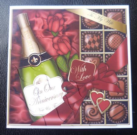 Wife Anniversary Champers Chocs N Roses Wavy Corner Topper by Charlie Angel