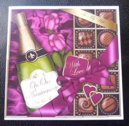 Wife Anniversary Champers Chocs N Roses Wavy Corner Topper by Charlie Angel
