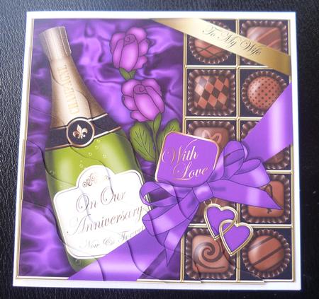 Wife Anniversary Champers Chocs N Roses Wavy Corner Topper by Charlie Angel