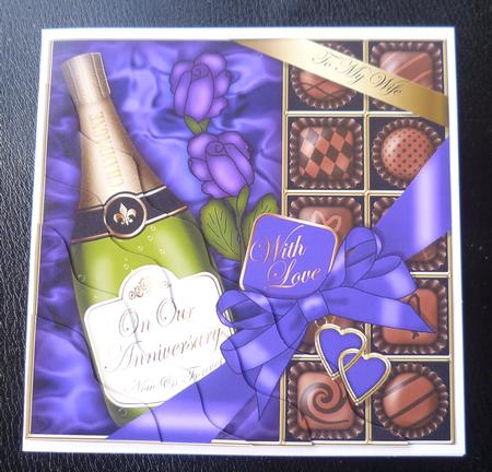 Wife Anniversary Champers Chocs N Roses Wavy Corner Topper by Charlie Angel