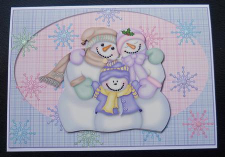 Snow Family Cuddle Card Front Decoupage by Charlie Angel