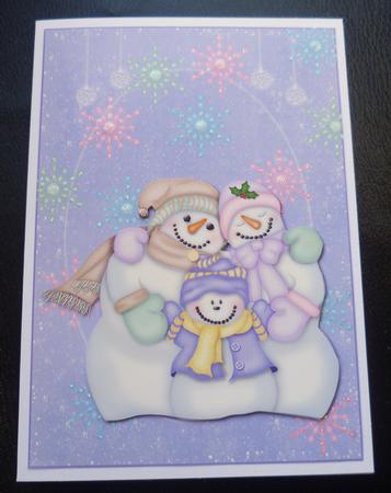 Lilac Christmas Snow Family Decoupage by Charlie Angel