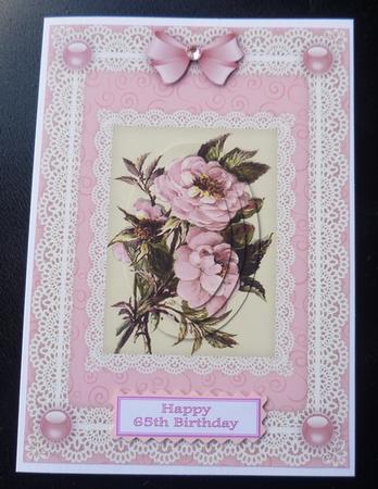 Pink Flowers 'n Lace Pyramid Card Front by Charlie Angel