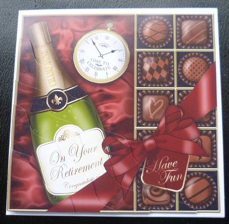 Retirement Champers N Chocs Wavy Corner Side Stacker Topper by Charlie Angel