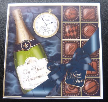Retirement Champers N Chocs Wavy Corner Side Stacker Topper by Charlie Angel