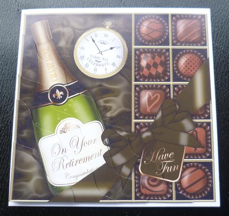 Retirement Champers N Chocs Wavy Corner Side Stacker Topper by Charlie Angel