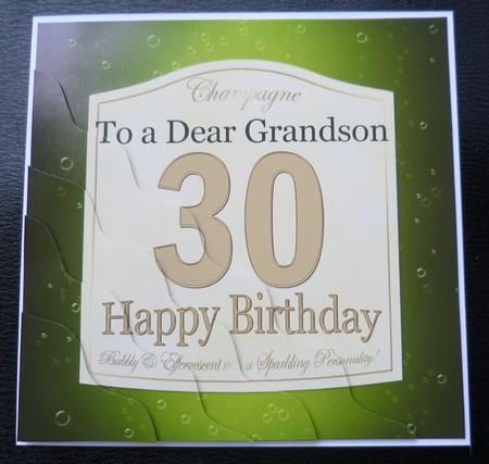30th Birthday Grandson Champagne Label Wavy Corner Side Sta by Charlie Angel