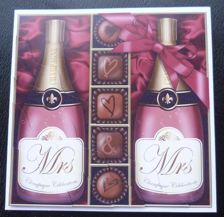 Mrs & Mrs Champers N Chocs Wavy Corner Side Stacker Topper by Charlie Angel