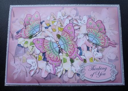 A5 Thinking of You Flowers N Butterfly Scallop Corner by Charlie Angel