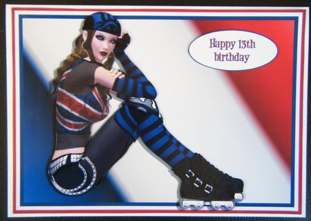 British Rollerblade Girl Quick Card Front by Charlie Angel