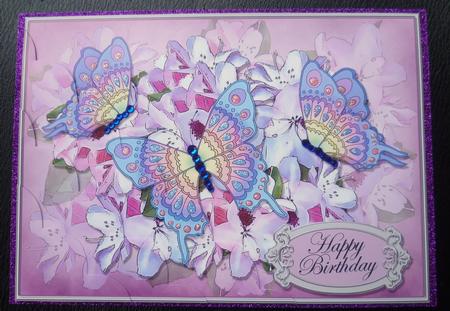 A5 Birthday Flowers N Butterfly Scallop Corner Stacker by Charlie Angel