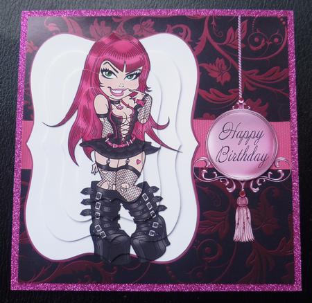 Devastatia -  Sexy Goth Birthday Bracket Shaped Pyramid Card by Charlie Angel