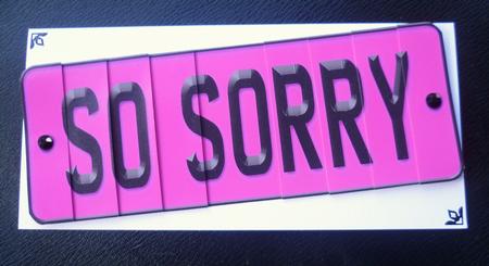 Sorry Novelty Number Plate with Side Stacker by Charlie Angel
