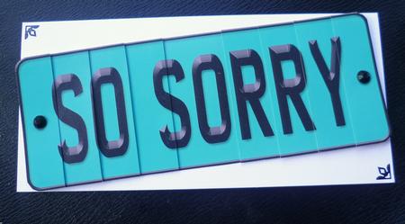 Sorry Novelty Number Plate with Side Stacker by Charlie Angel
