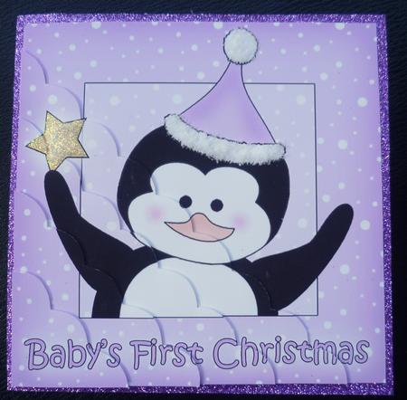 Baby's First Xmas Penguin Scallop Corner Side Stacker by Charlie Angel